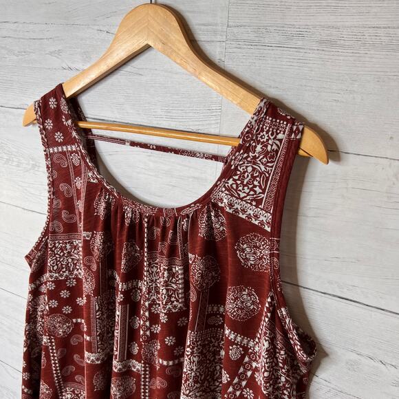 Natural Life Top Womens Size XS/S Rust Floral Paisley Bandana Print Tank Blouse - Picture 9 of 16